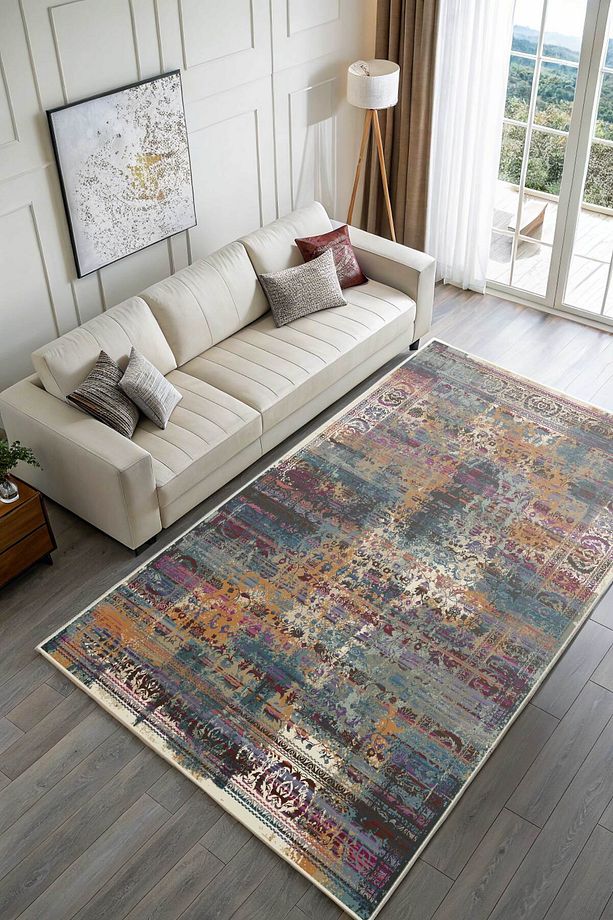 Kaşmir doku yumuşak kaymaz pamuk taban oturma odası salon mutfak koridor çocuk odası mor halı kilim - 2
