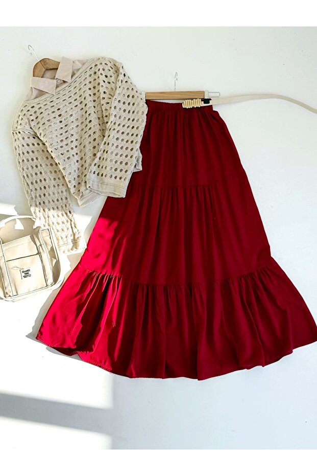 تنورة أرضية من الفيسكوز بلون سادة - 1