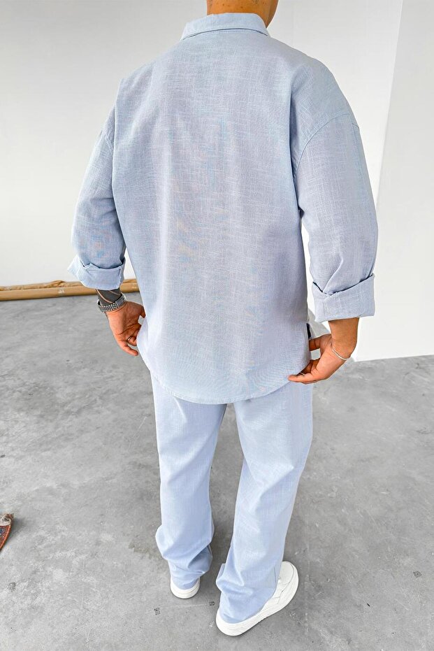 Mavi Premium Keten Basic Oversize Gömlek - 3