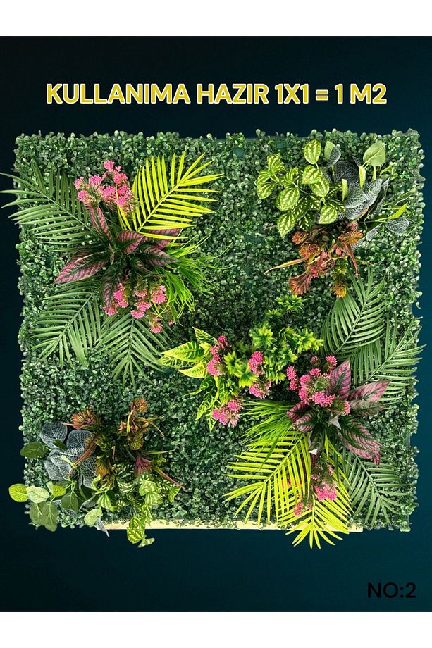 1 M2 Hazır Dikey Bahçe Duvar Dekorasyon Paneli Şimşir Panel Yapay Çiçek 1x1 Metre MODEL:2 - 1
