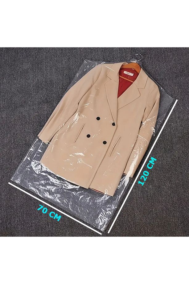 5 Adet 70x120 Cm Şeffaf Elbise Poşeti, Askı Delikli Omuz Kesimli Elbise Poşeti - 3
