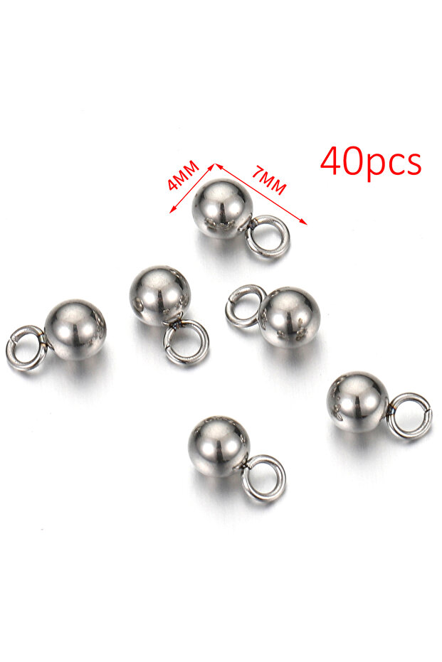 4mm-Steel x 40pcs 20-40pcs Stainless Steel Ball Charms Solid Ball Round Bead Pendants for Jewelry Ma