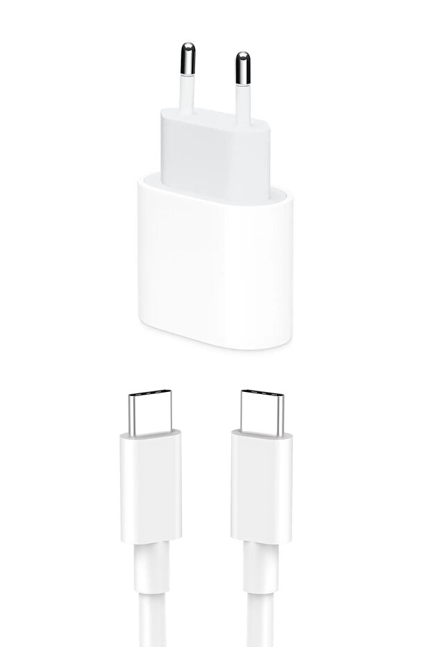 Yeni Nesil Android Iphone Uyumlu Çift Type-c Girişli Şarj Kablosu Ve Adaptör Başlığı Şarj Seti - 1