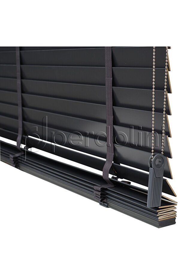 Gerçek Ahşap Jaluzi Perde - Antrasit - 5