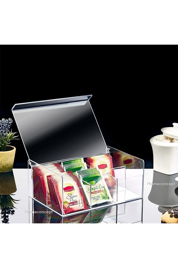 Çay Kutusu 6 Bölmeli Kapaklı Poşet Bitki Çayı Saklama Kabı - 6