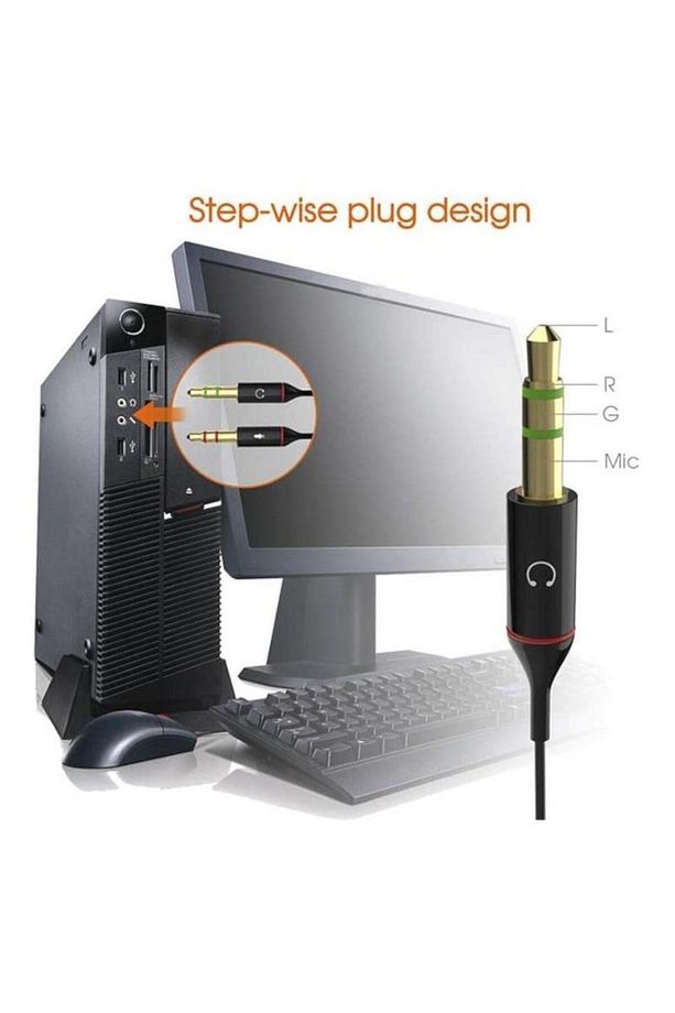 Tek Girişli Kulaklığı Bilgisayara Bağlama, Kulaklık ve Mikrofon Ayırıcı, 1 Dişi 2 Ekek 3.5mm Jak Mik - 3