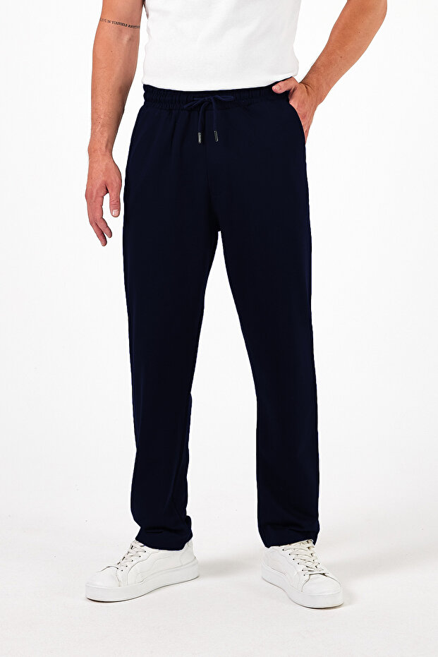 Men's Navy Blue Baggy Straight Leg Loose Cut Summer Comfortable Cotton Sweatpants Rf0385