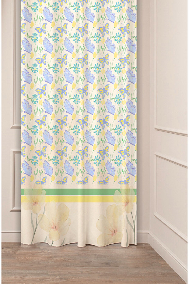 Special Design Flower Leaf Ethnic Ancient Line Patterned Digital Printed (Single Wing) Modern Stylish Background Curtain