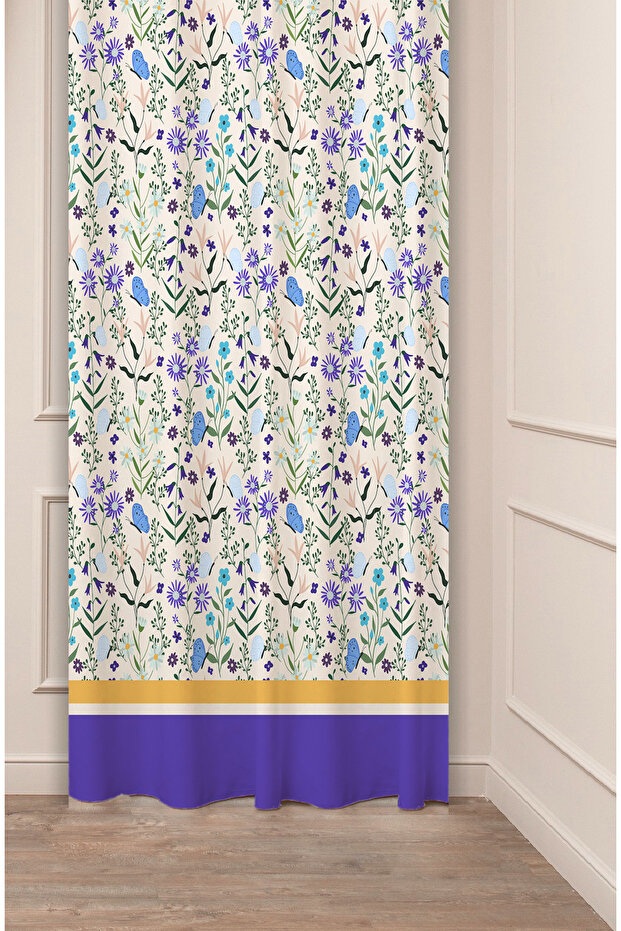 Special Design Flower Leaf Ancient Line Ethnic Patterned Digital Printed (Single Wing) Modern Stylish Background Curtain