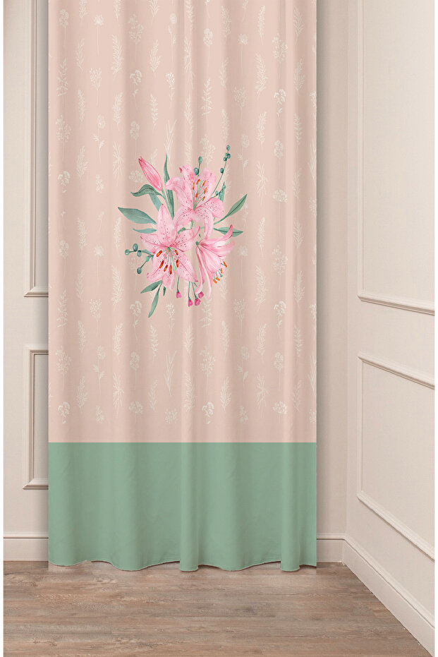Special Design Bohemian Flower Leaf Lily Green Patterned Digital Printed (Single Wing) Modern Stylish Background Curtain