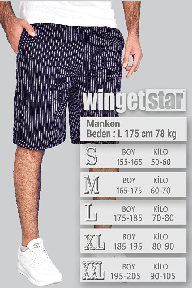 Lacivert Çizgili Şort - 1