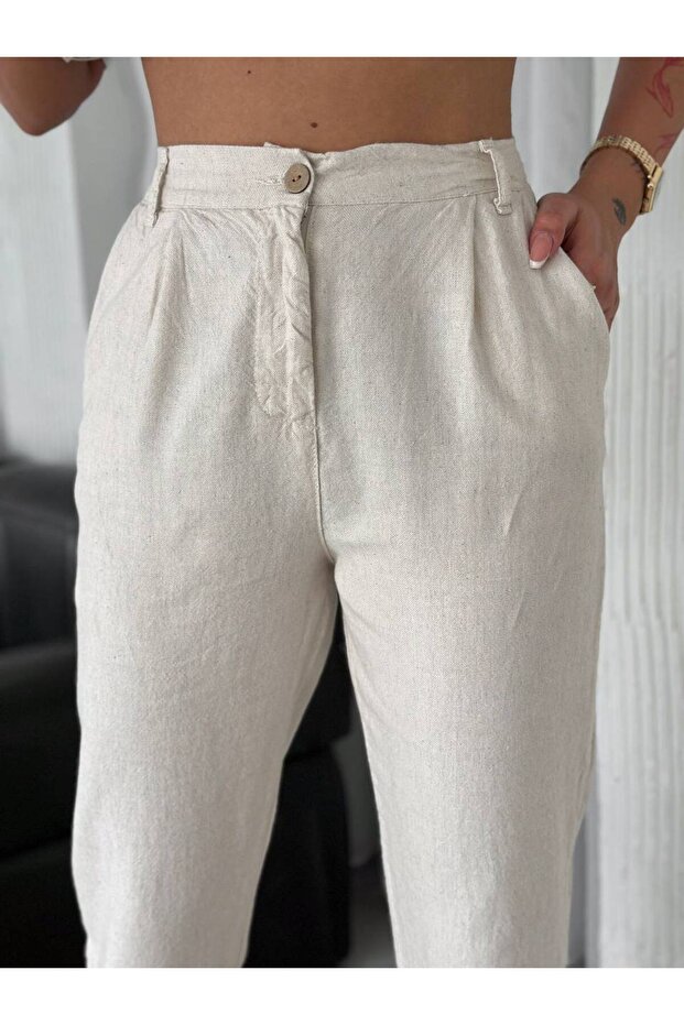 Ленени панталони Basic - 3