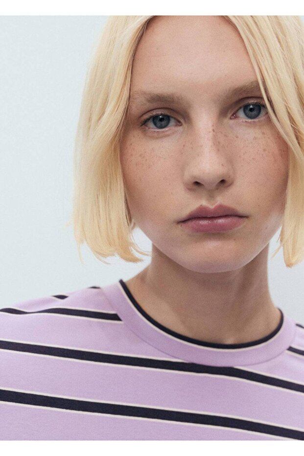 Çizgili oversize tişört - 6