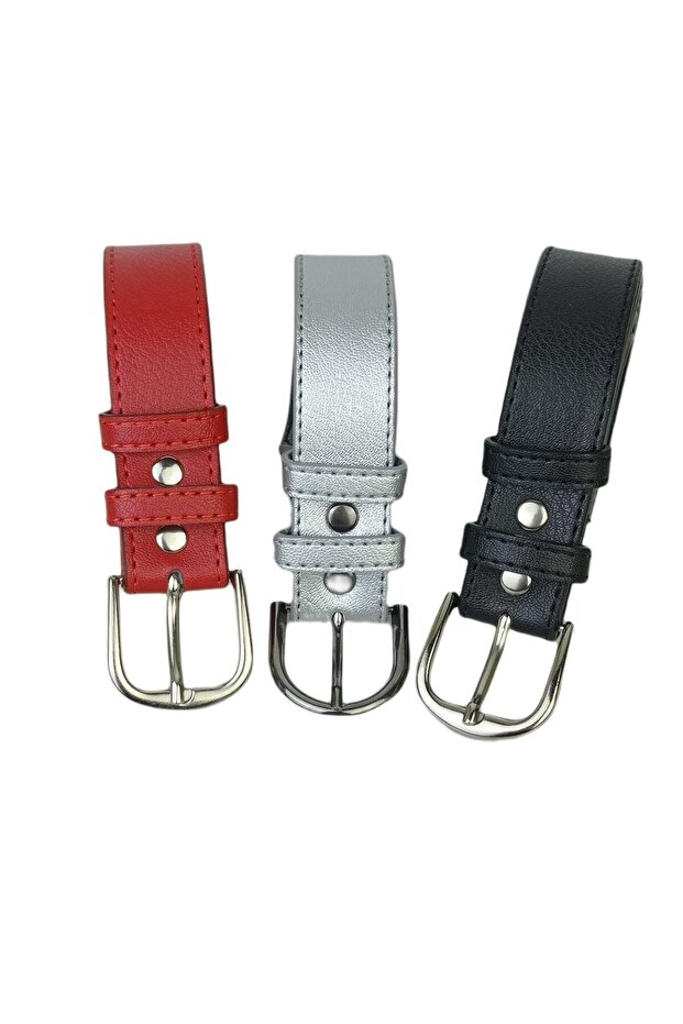 3-Piece Children's Leather Fabric and Denim Pants Belt