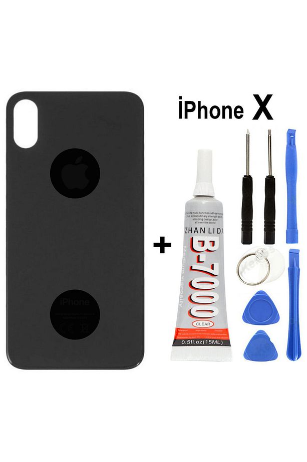 İphone X Uyumlu Siyah Arka Pil Kapağı Batarya Kapağı Yapışkan Hediyeli - 1