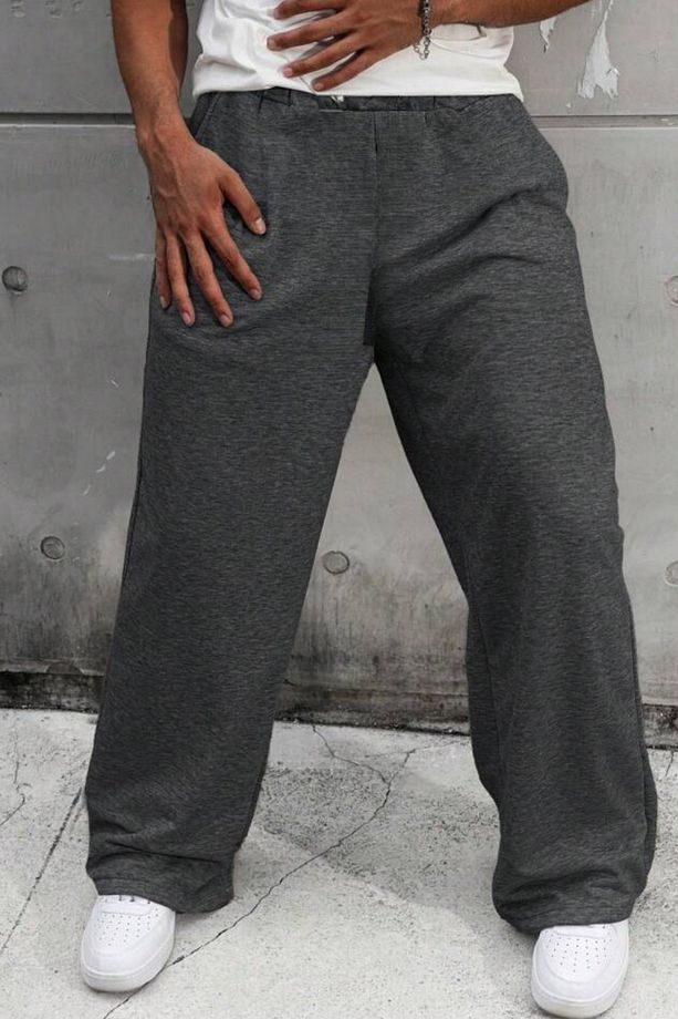 Unisex Geniş Kalıp Eşofman Altı - Paça Lastikli Dönüştürülebilir Jogger - Siyah Gri Antrasit - 5
