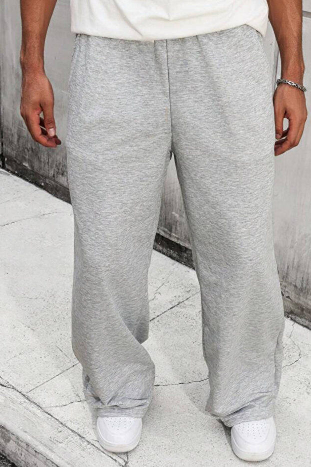 Unisex Geniş Kalıp Eşofman Altı - Paça Lastikli Dönüştürülebilir Jogger - Siyah Gri Antrasit - 3