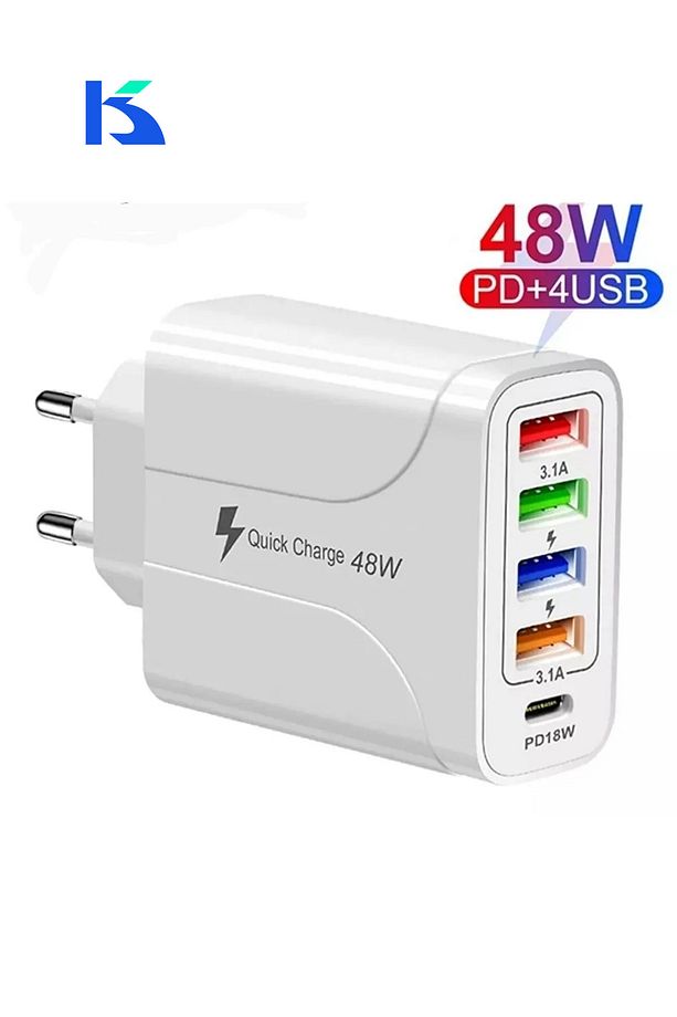 Turbo 48w 4 Usb Li Çoklu Hızlı Şarj Adaptörü 3.1a Type-c Pd 18w - 1