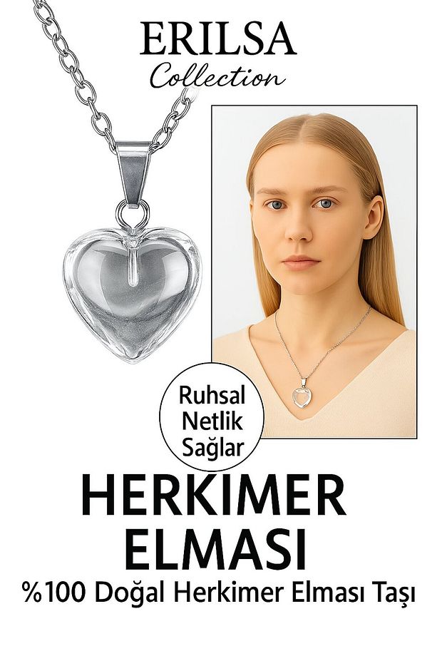 Sertifikalı Kalp Model Herkimer Elması Kolye Yüksek Frekanslı Netlik ve Işık Taşı - 1