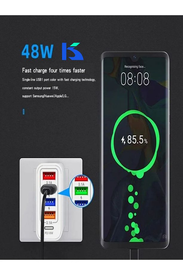 Turbo 48w 4 Usb Li Çoklu Hızlı Şarj Adaptörü 3.1a Type-c Pd 18w - 3