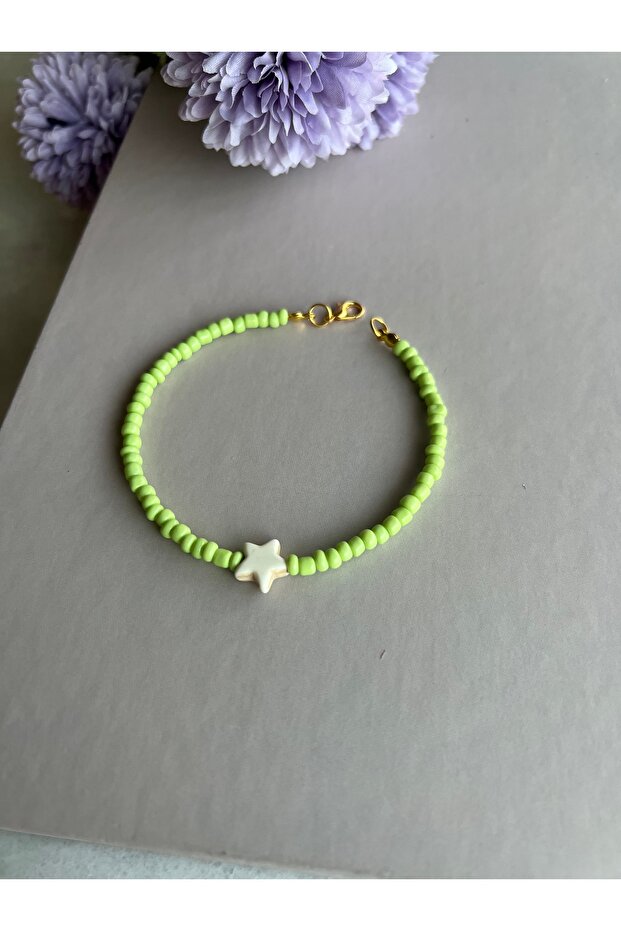 Green Beaded Star Anklet - 4