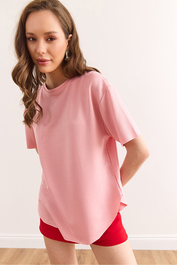 Women's Powder Modal Texture Soft Textured Six Oval T-Shirt Tsh-19000771