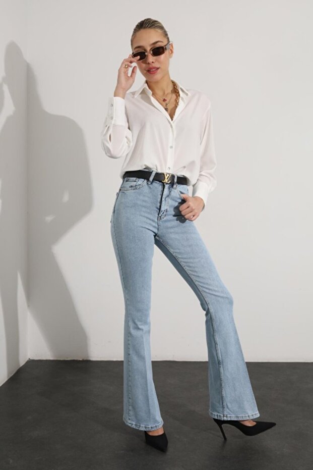 Milano Light Snow Blue Flared Leg High Waist Power Lycra Tightening Jeans
