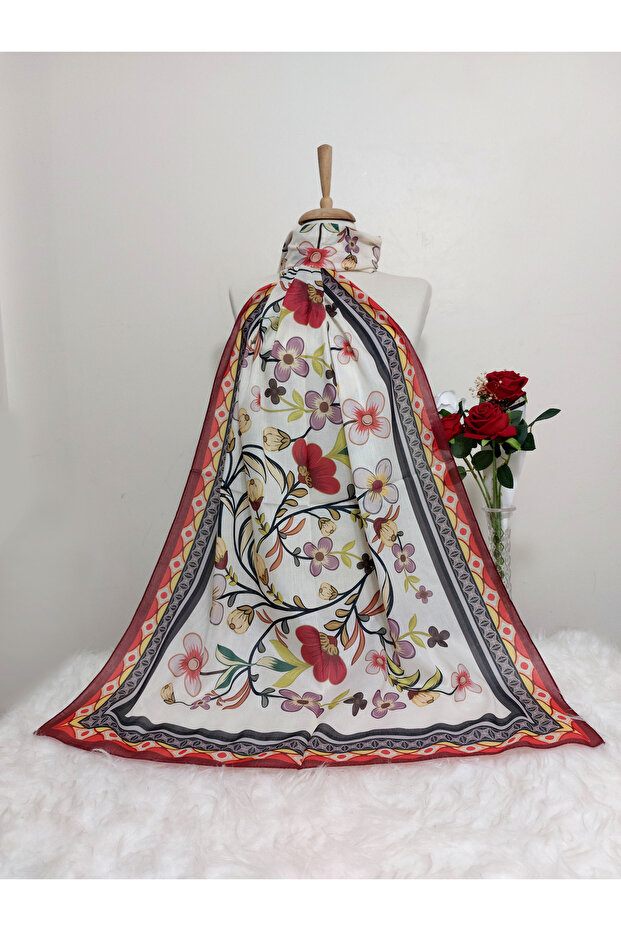 شال قطن ناعم منقوش - 1