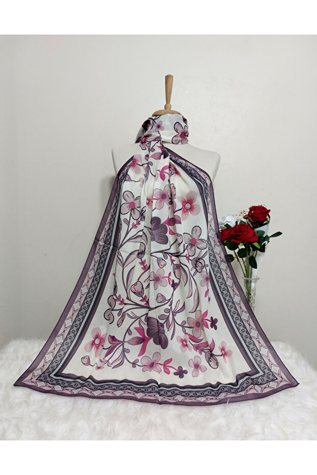 شال قطن ناعم منقوش - 1