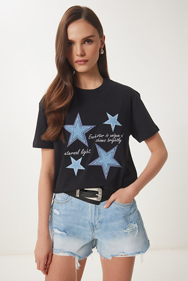 Star Emblem Embroidered T-Shirt - Black Lmp0008