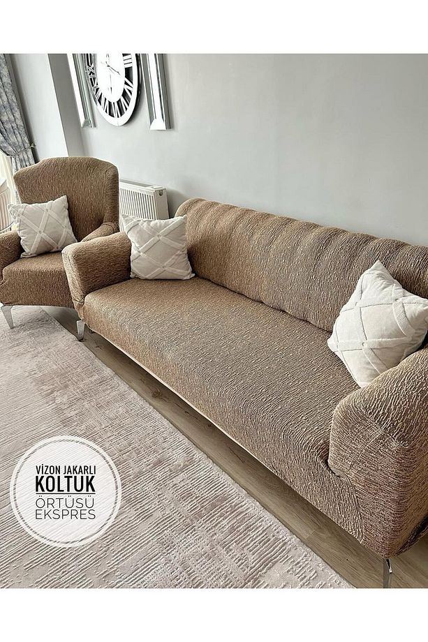 ZİLALE jakarlı 3 3 1 1 Lastikli Kanepe Örtüsü | Lastikli Koltuk Örtüsü | Koltuk Kılıfı Takımı - 2