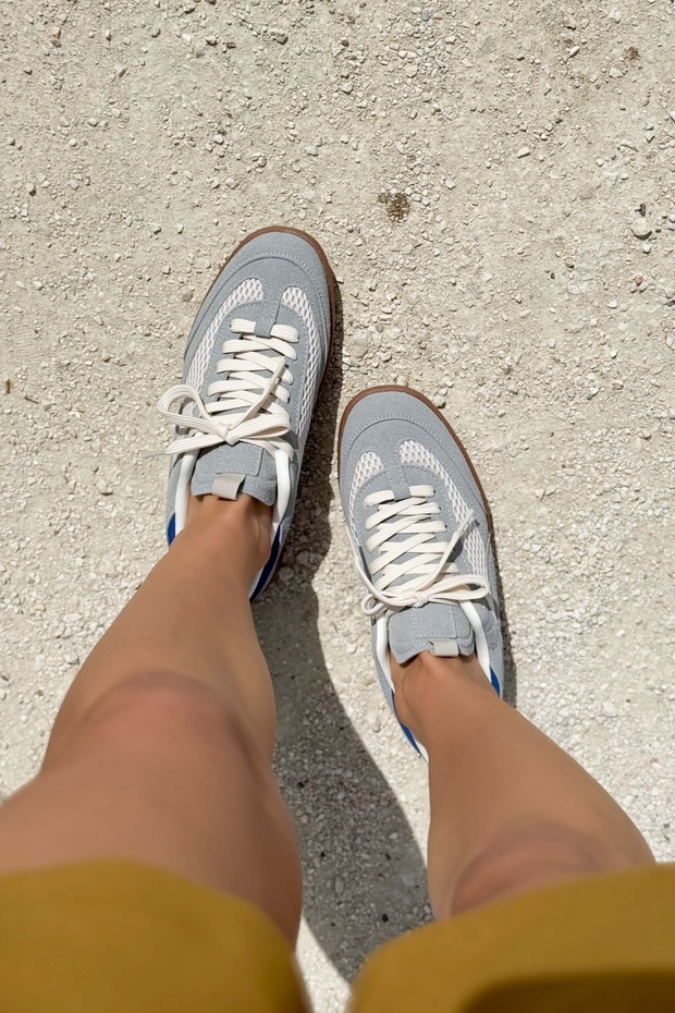 Myla Stone szürke velúr hálós részletes, lapos talpú női fűzős sportcipő - 5