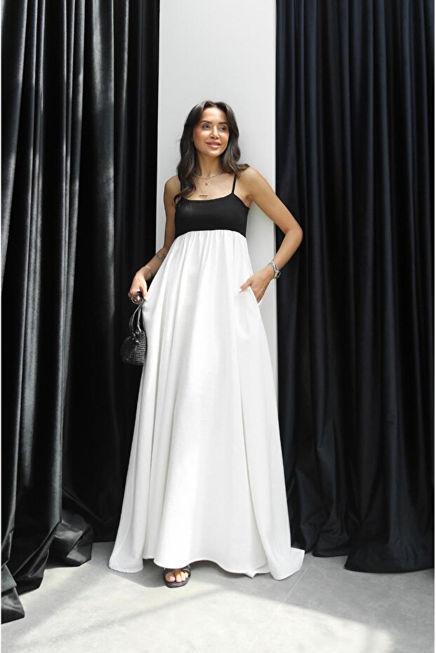 Φόρεμα Ecru Patchwork Maxi Linen - 3