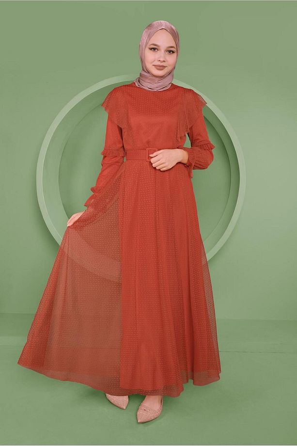 KEMERLİ TÜL ELBİSE 41408 - 1