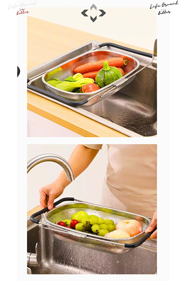 S Versatile Multi-Purpose Collapsible Colander Stainless Steel Large Colander Fruit Vegetable Washing - 6