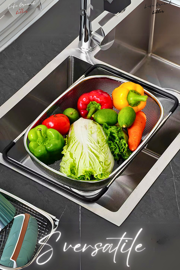 S Versatile Multi-Purpose Collapsible Colander Stainless Steel Large Colander Fruit Vegetable Washing - 4