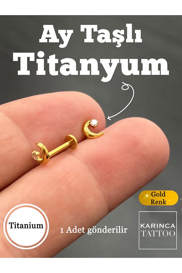 Titanyum Hilal Ay Taşlı Piercing Minimal Kıkırdak Flat Conch Dudak Burun Tragus Küpe Helix Piercing - 3