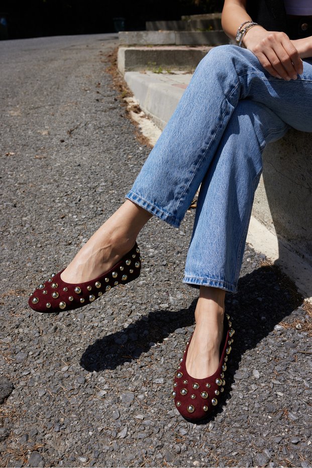 Marion Women's Burgundy Real Suet Trok Detail Shoes