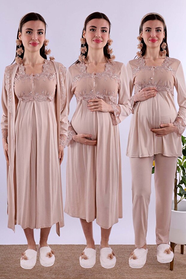 Cotton Maternity and Breastfeeding Set 4 Pieces Effortt - Milk Coffee