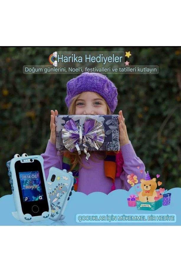 3-9 Yaş Arası Çocuklar için Mavi Akıllı Oyuncak Telefon, Eğitici Oyunlar vs, Dinazor - 8