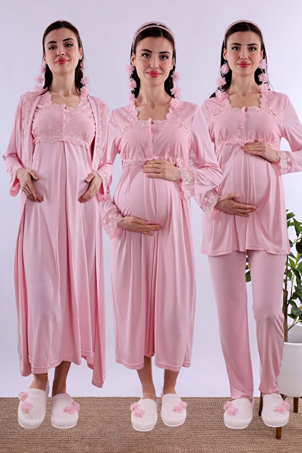 Cotton Maternity Set with Breastfeeding Features, 4 Pieces Effortt - Pink