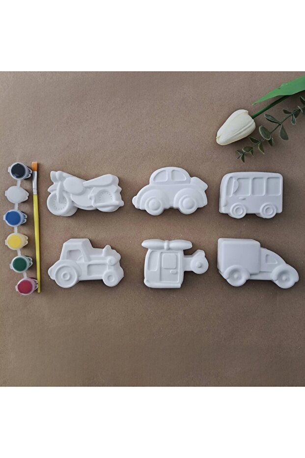 Stone Painting Car (Vehicle) Figured Children's Activity Paint Set (Acrylic Paint 3Mlx6 Pcs)