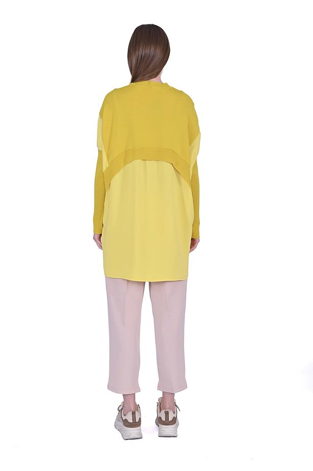 6883 Kumaş/triko Sarı Tunik - 3