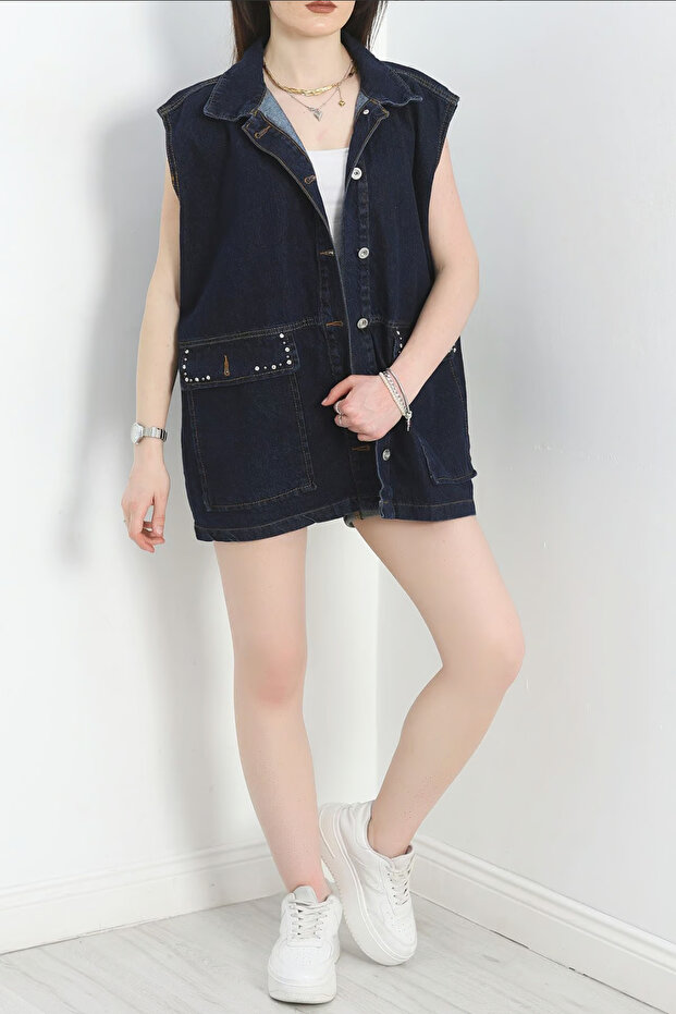 Taşlı Kot Yelek - 2