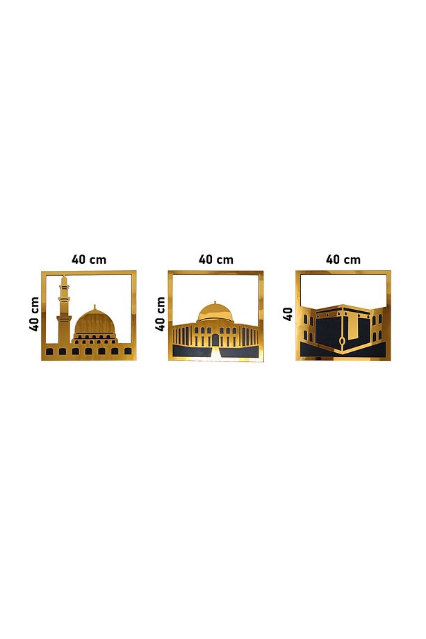 Üç Kutsal Mescit Temalı Tablo Duvar Dekoru, Mescid-i Aksa, Mescid-i Haram, Mescid-i Nebevi - 6