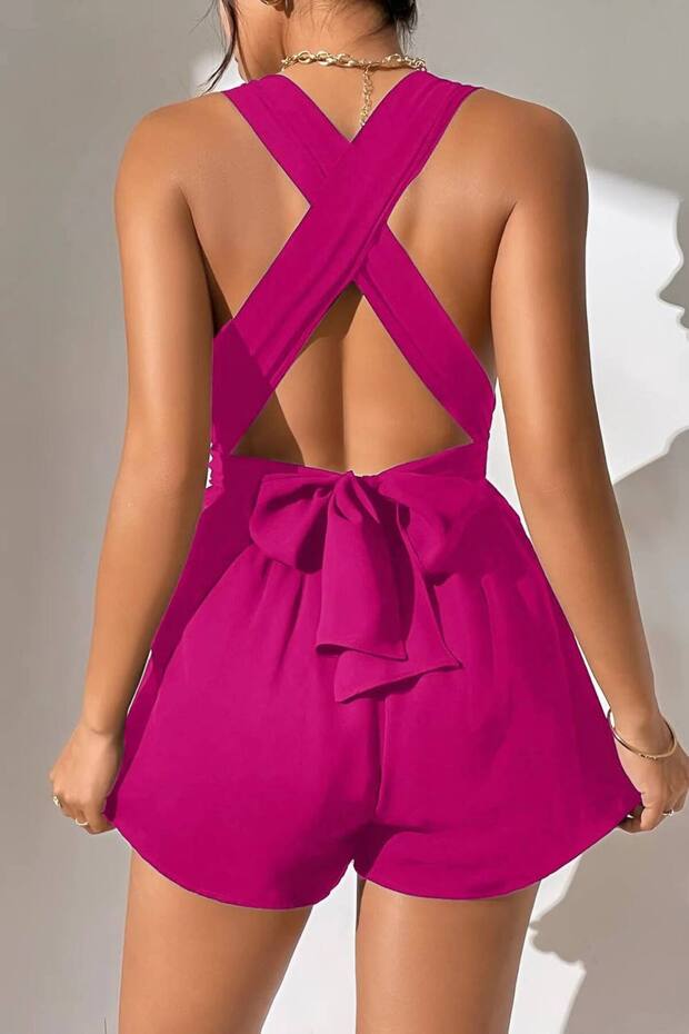 Bağlamalı Mini Şort Tulum - 2