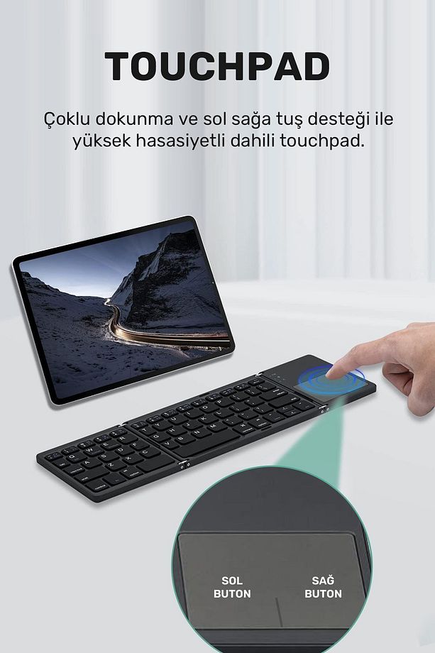 Touch Pro Katlanabilir Bluetooth Type-c Klavye Türkçe Q Android / Ios - 6