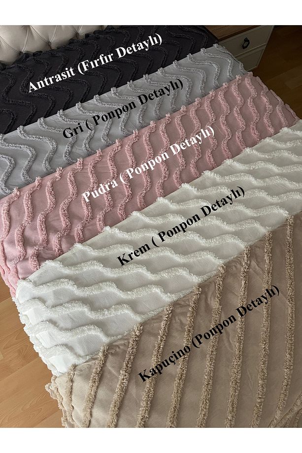 Ponpon Detaylı Çift Kişilik Pamuklu Yatak Örtüsü Pike 240 x 260 - 1 Adet - 5