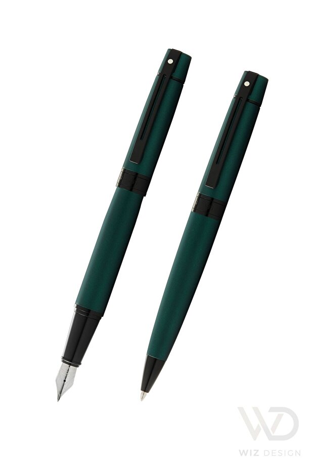 Wizdesign 300 Series Fountain Pen Ballpoint Pen Matte Green Set with Special Gift Box