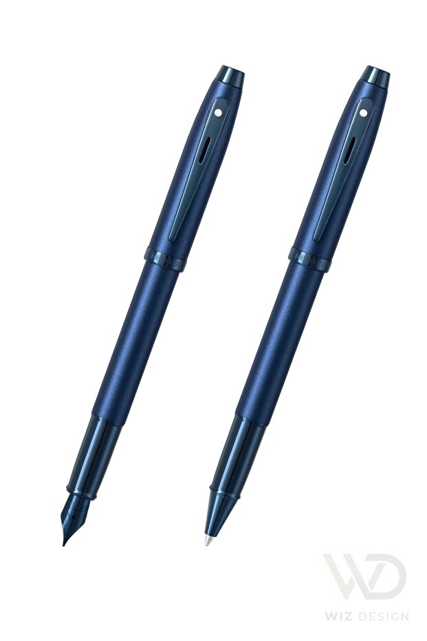 Wizdesign 100 Series Fountain Pen + Roller Pen Satin Blue Set with Special Gift Box